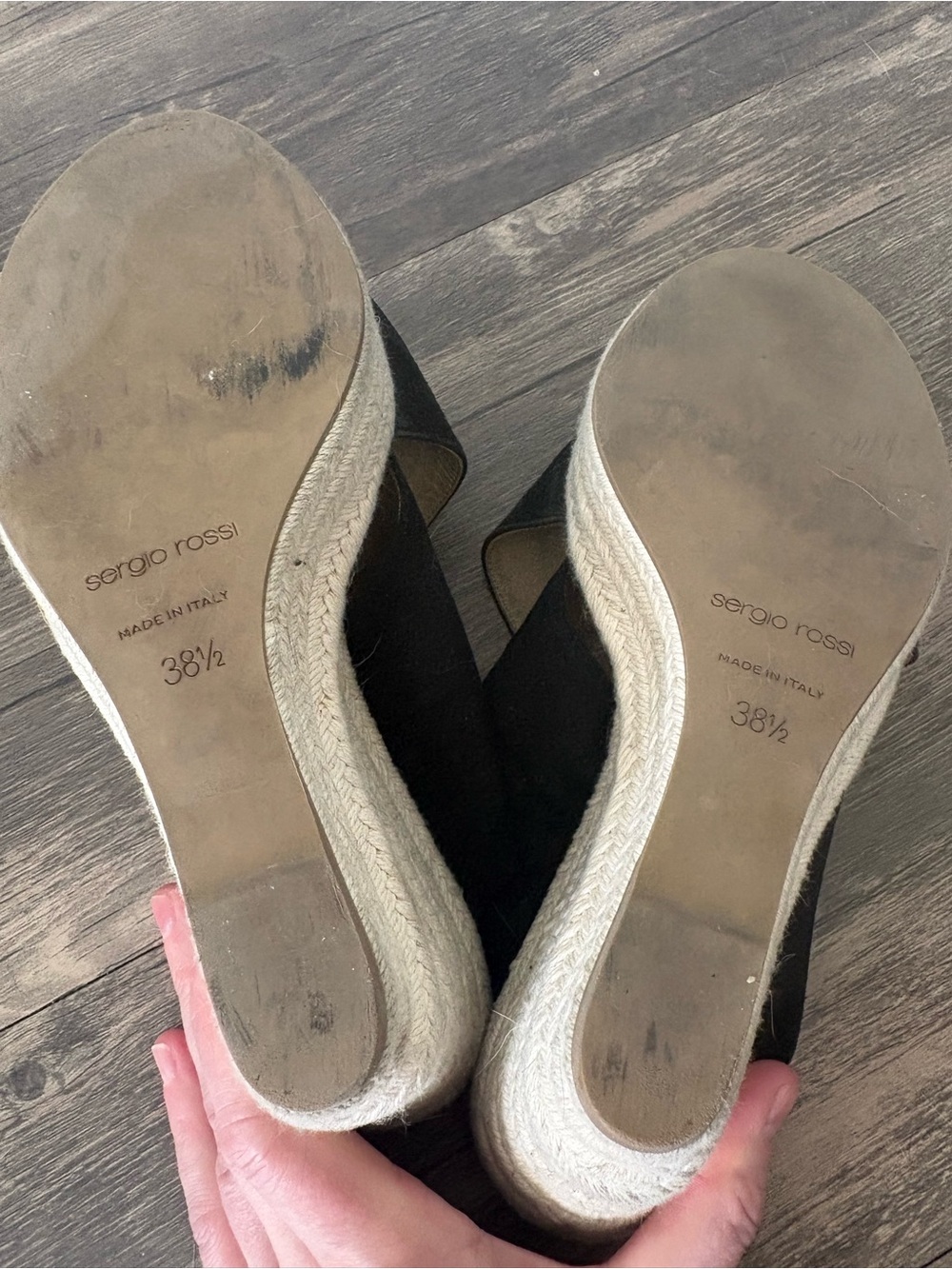 Sergio Rossi Black Suede Espadrille Wedge Mules - Picture 2 of 7